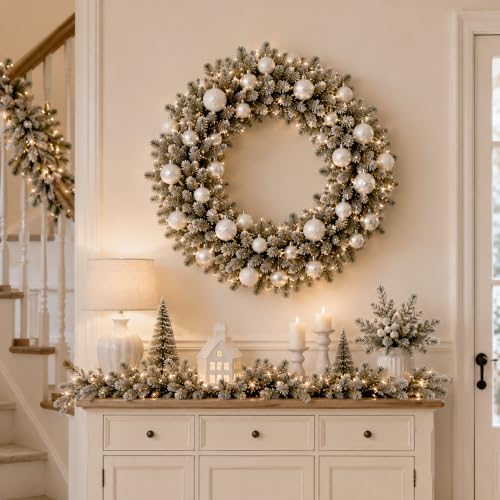 Lunmon 64 Pcs White Christmas Ball Ornaments Modern Xmas Tree Decorations