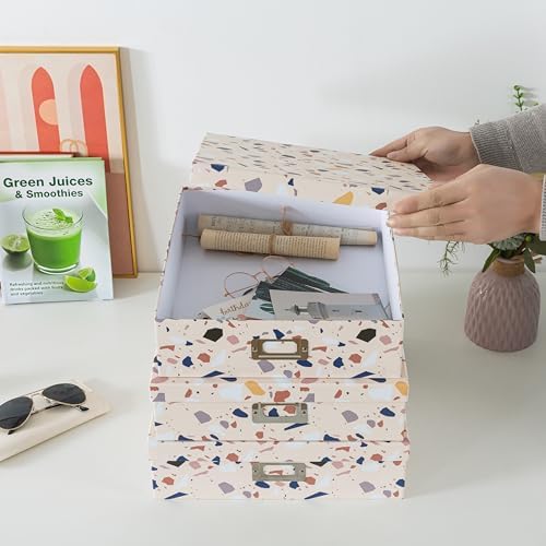 Soul & Lane - Cardboard Storage Boxes with Lids, Set of 3, Terrazzo