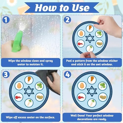 63 PCS Passover Decorations, 9 Sheets Colorful Passover Window Clings with Seder Plates Stars of David Eggs Red Wine Patterns, Double-Sided Jewish Decor for Pesach Party Supplies Home School