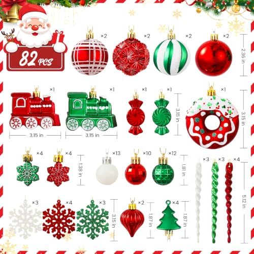 82pcs Christmas Balls Ornaments Set, Shatterproof Plastic Decor