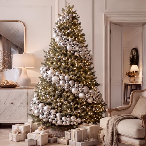 Sosation 29.5Ft Christmas Ball Ornament Garland, Silver, Glossy Matte