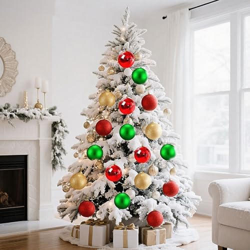 Jenaai 12 Pack Red Gold Green Large Christmas Ball Ornaments Set, 4 Inch