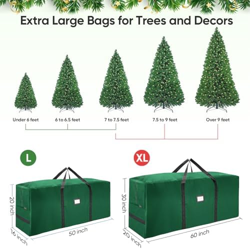 BALEINE 9 ft Christmas Tree Storage Bag, Heavy Duty 900D Oxford Fabric with Reinforced Handles and Dual Zippers Wide Opening, Extra Large Storage Container for Trees and Decorations (Green)
