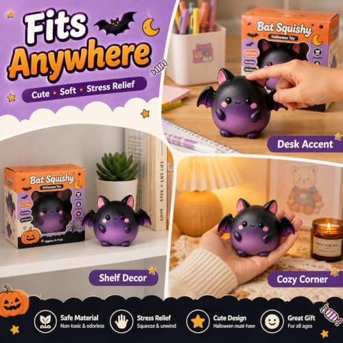 Halloween Bat Slow Rising Squeeze Decor，2Pack