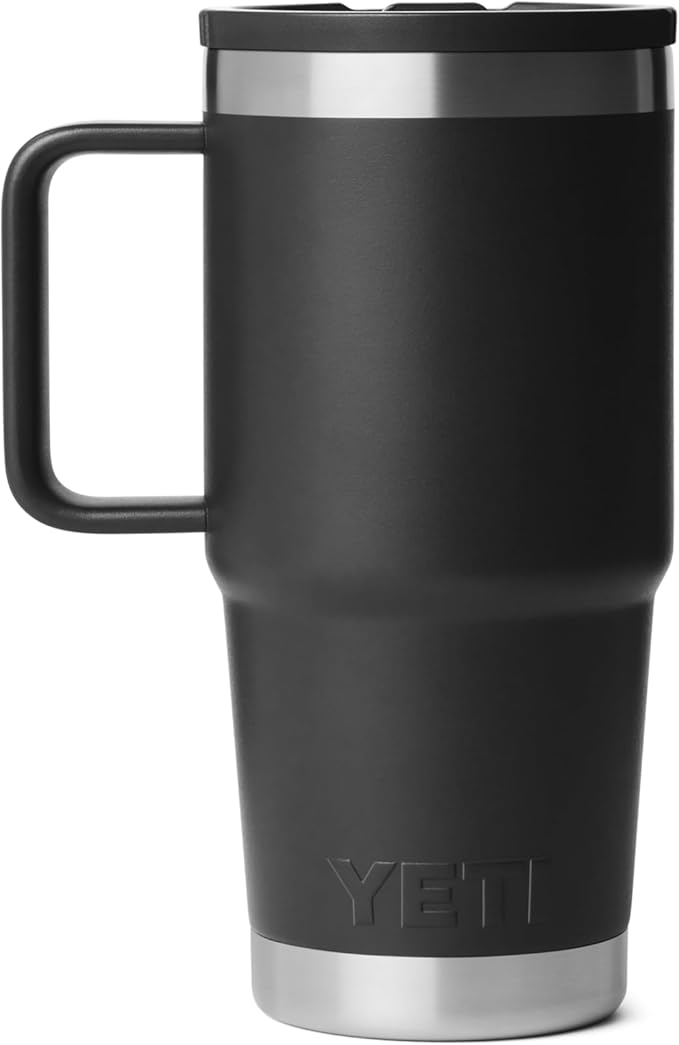 YETI Rambler 20 oz Travel Mug with Flip Straw Lid – Stainless Steel, Vacuum Insulated, Leakproof, Cup Holder Friendly, Black