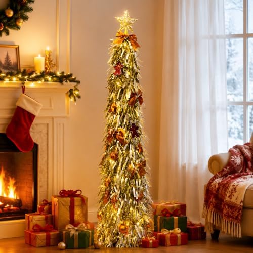 Christmas Tree 5FT Artificial Xmas Decor Pop Up with Decoration Silver-Gold