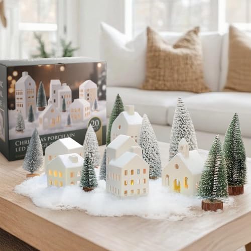 Christmas Decorations Indoor, 5 Lighted Ceramic Christmas Village Houses