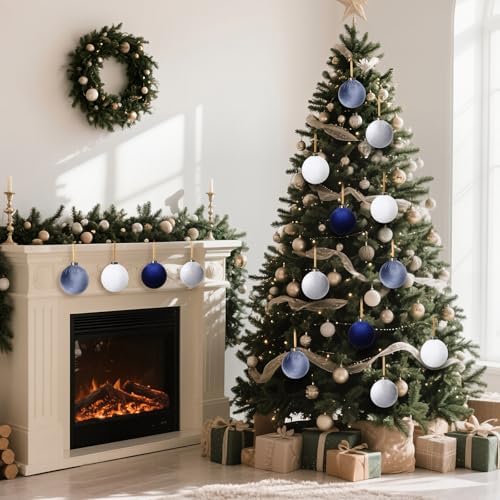 Liliful 12 Pcs Extra Large Velvet Christmas Balls Velvet Ornaments for Christmas Tree Flocked Shatterproof Xmas Tree Balls Bulk for Holiday Party Xmas Trees Hanging Decorations(4 Inch,Blue)