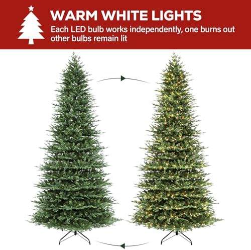 Hykolity 12 ft Prelit Artificial Christmas Tree with 850 Warm White LEDs