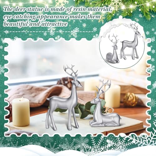 Thyle 4 Pcs Christmas Reindeer Decor Indoor Silver Resin Deer Figurine