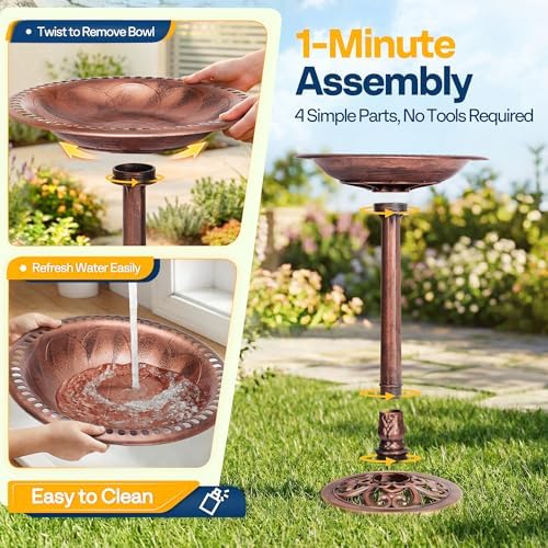 VIVOHOME Bird Bath with Solar Fountain for Outside, Pedestal, Bronze