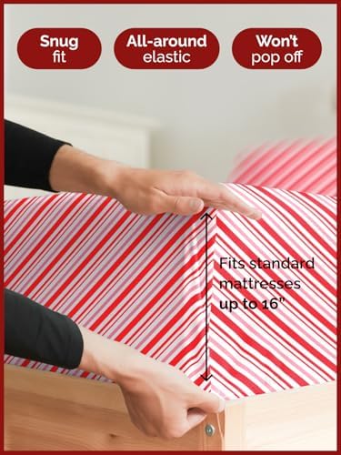 Christmas Sheet Set, Candy Cane Stripe, Holiday Xmas Bedding Set - King