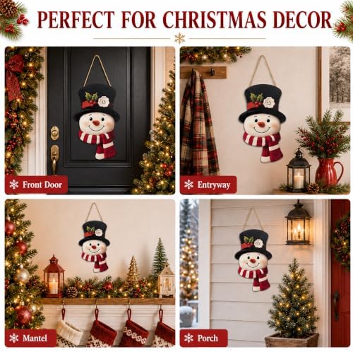 Christmas Decorations - Winter Snowman Wooden Welcome Sign for Front Door