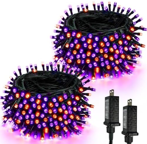 2 Pack 66FT 200 LED Halloween Lights Outdoor Indoor, Orange and Purple