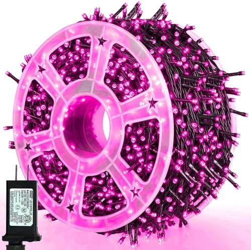 164 FT 500 LED Pink String Lights, Plug in Fairy Lights with 8 Modes, Waterproof Twinkle Light for Bedroom, Christmas Tree, Valentine's Day, Wedding Party, Halloween Decor