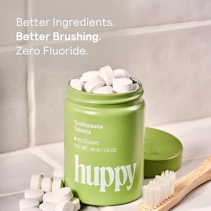 Huppy Toothpaste Tablets, Nano Hydroxyapatite, Fluoride Free and Plastic Free, Natural Whitening, Remineralizing, SLS Free, Bulk Supply, Peppermint Flavor (248 Count)