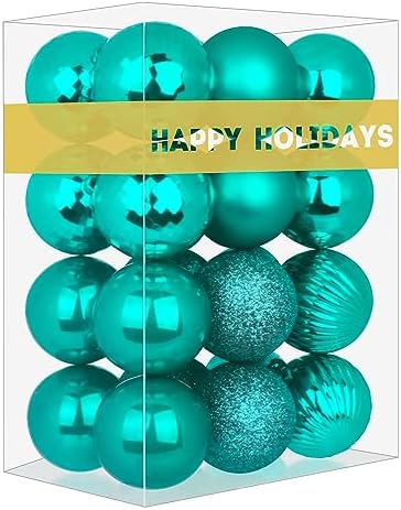 Teal 1.6" Small Christmas Balls Christmas Tree Decoration Ornaments Shatterproof Hanging Balls for Birthday Halloween Holiday Wedding Decorations Set of 24pcs