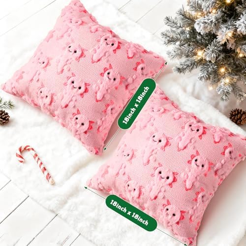 eowvsio 2PCS Christmas Axolotl Throw Pillow Covers 18x18 inch,Christmas Decor Soft Plush Faux Fur Wool Couch Cushion Case for Chair Sofa Bedroom Living Room