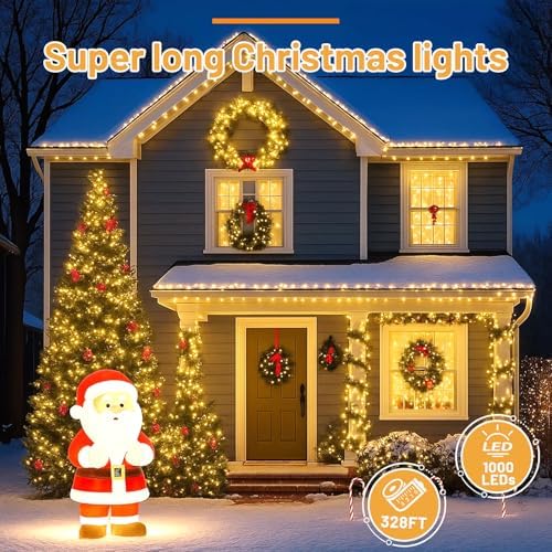 328FT Warm White Christmas Lights, 1000 LED Outdoor Xmas String Lights