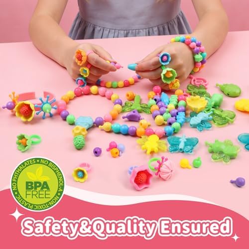 Snap Pop Beads Jewelry Kit for Girls – 350PCS Insect DIY Bracelet Making Toy with Butterfly, Ladybug, Dragonfly – No Mess Craft Birthday Gift Age 4–8 – Crafts Kits with Storage Box