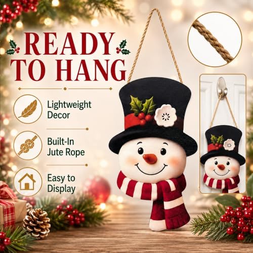 Christmas Decorations - Winter Snowman Wooden Welcome Sign for Front Door