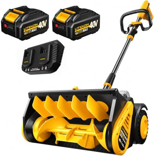 Litekon 80V Brushless Cordless Snow Shovel, 18-Inch Electric Snow Blower with 2X 4.0Ah Batteries Snow Removal with 30FT Throw Distance for Patio, Deck, Driveway,Yellow