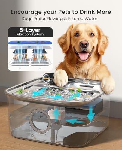 oneisall 10L/2.6Gal Dog Water Fountain for Large Dogs (with 11 Filters)