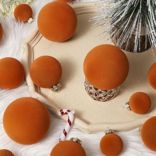 Orange Velvet Christmas Ball Ornaments-46pcs Shatterproof Tree Decorations