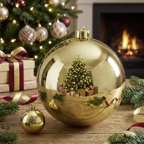 Threan 8 Inch Large Gold Shiny Christmas Ball Ornaments for Christmas Tree