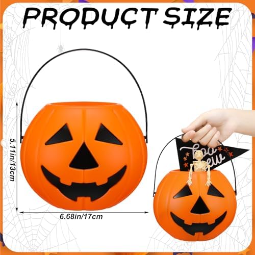 Beeveer 4 Pcs Plastic Pumpkin Buckets, Halloween Candy Baskets, Funny