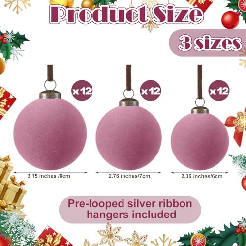 Foilswirl 36 Pcs Taro Purple Velvet Christmas Balls, 2.36", 2.76", 3.15"