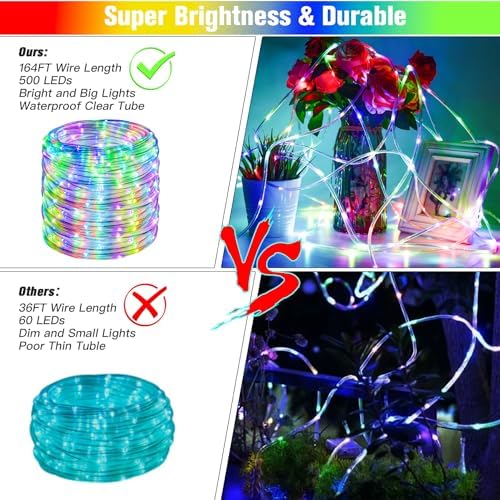 Nazuwke 164Ft Rope Lights Outdoor, 500 LEDs String Lights with Remote