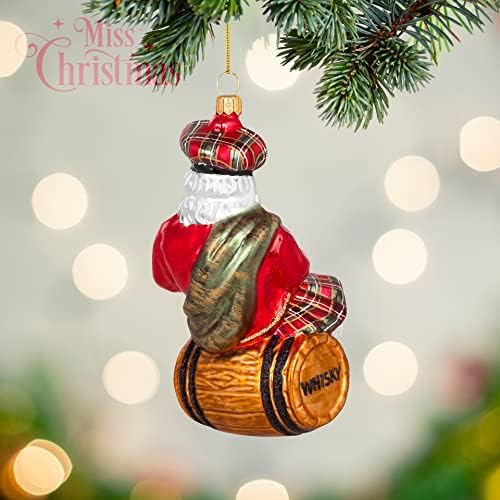 Miss Christmas 2026 Collection Santa Claus Blown Glass Christmas Tree Ornament (Scottish Santa with Whisky Barrel)