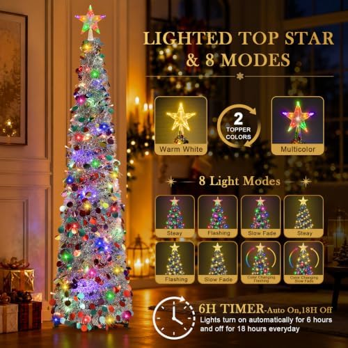 2PCS 5FT Pop Up Christmas Trees with Lighted Top Star for Decorations