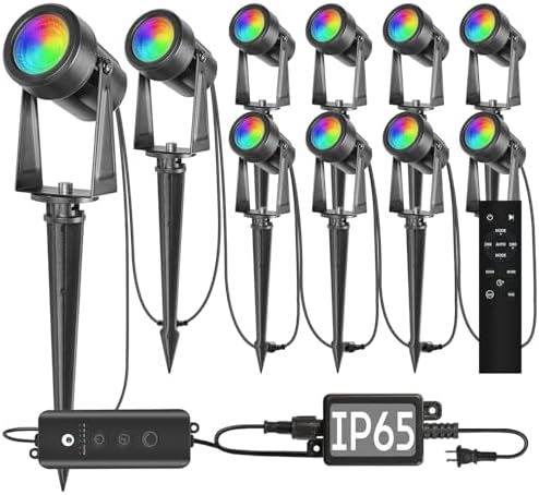 SUNTHIN 10 Pack Outdoor RGBW Landscape Lights, Color Changing Spot Uplights