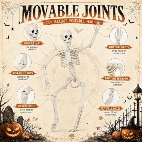 2 Pack 36" Halloween Skeleton, 3 ft Human Skeleton Full Body Posable Joints Plastic Skeleton for Halloween Decoration, Yard Patio Lawn Garden Skeleton Spooky Party Decoration Indoor Outdoor