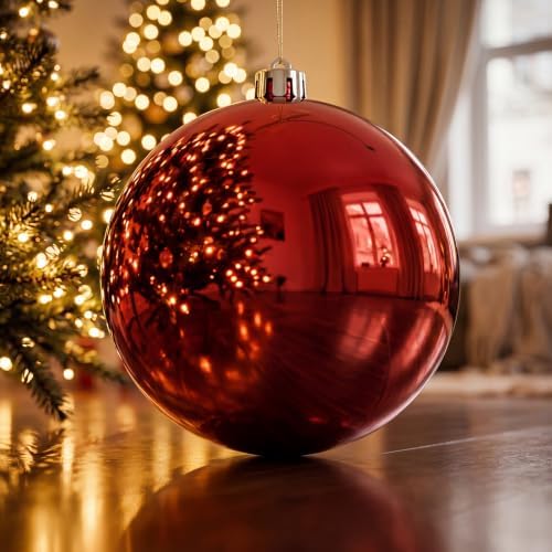 Threan 8 Inch Large Burgundy Shiny Christmas Ball Ornaments