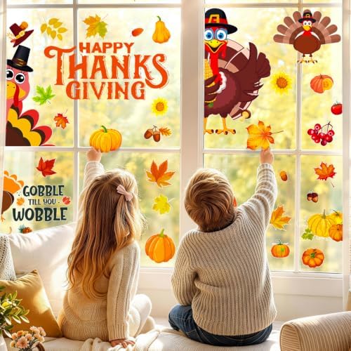 LUDILO Fall Thanksgiving Window Clings Static Window Decal for Fall Décor