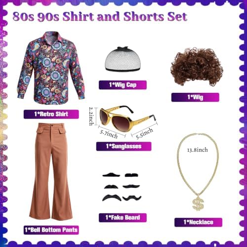 70s Disco Outfit for Men, 7 Pcs Retro Hippie Costume Adults