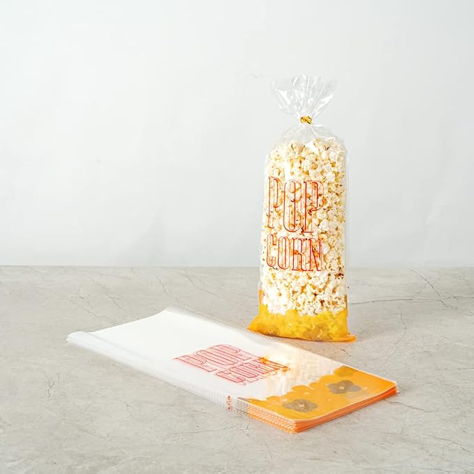 Restaurantware-Bag Tek 17 x 7 Inch Popcorn Bags, 100 Greaseproof Popcorn Favor - Hot & Cold Friendly, Freezable, Clear PE Plastic Carnival, For Event Favors Or Goodie Bags