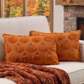 Fall Throw Pillow Covers 12x20 Set of 2 Rust Pumpkin Lumbar Covers