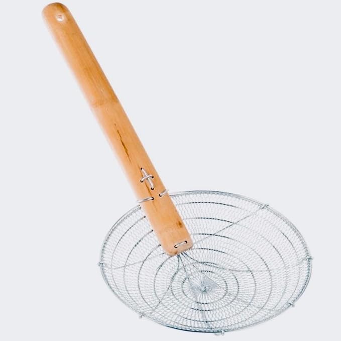 10-Inch Galvanized Steel Spider Strainer – Fine Mesh Skimmer with Natural Bamboo Handle for Cooking & Frying Ideal for Home & Professional Kitchens