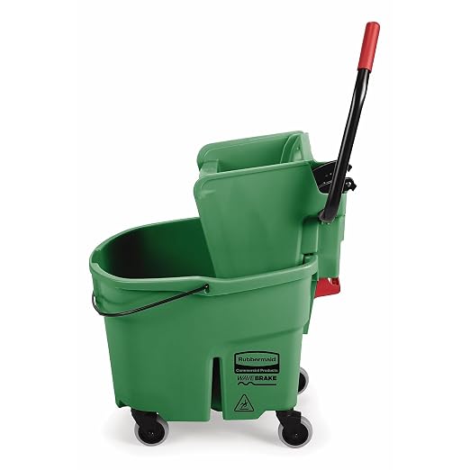 Rubbermaid Commercial Products WaveBrake 35 QT Side-Press Mop Bucket and Wringer Combo on Wheels Green for Heavy-Duty Floor Cleaning