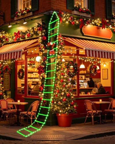 Toodour LED Christmas Lights - 10ft Christmas Decorative Ladder Lights with Santa Claus, Xmas Decorations Light for Indoor Outdoor, Window, Garden, Home, Wall, Xmas Tree Decor - Green