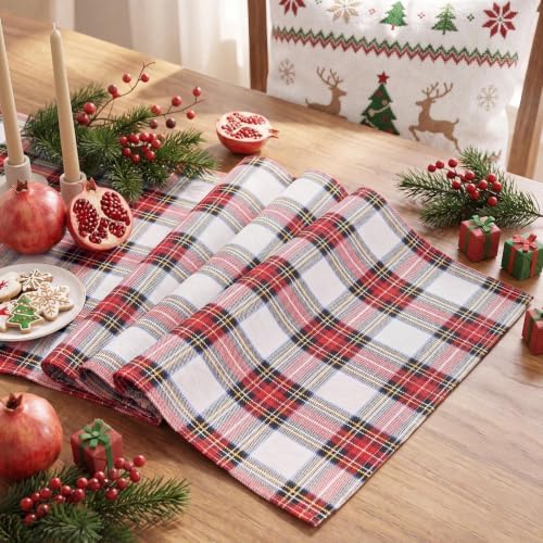 Softalker Christmas Checkered Table Runner, Red and White, 13 x 90 Inch