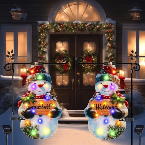 28x40 Solar Christmas Snowman Garden Flag, Outdoor Decor