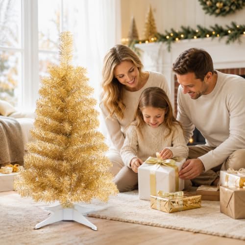 3FT Champagne Artificial Small Christmas Tree Mini Tabletop Decor