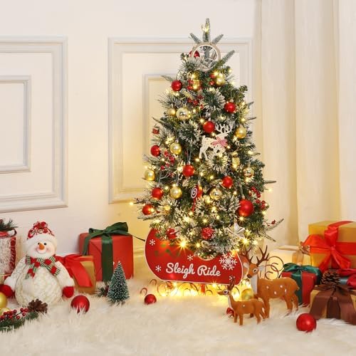 Garvee 3FT Christmas Tree,Pre-Lit Artificial Christmas Trees with Lights, Small Xmas Trees with Sleigh Base & 78 Warm White Lights, Christmas Decoration for Home, Office,2 PCS
