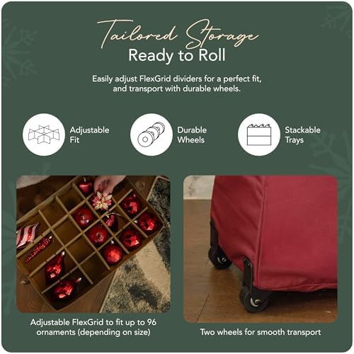 Covermates Rolling Adjustable Ornament Storage Bag, 19.25"W x 13"D x 12.5"H