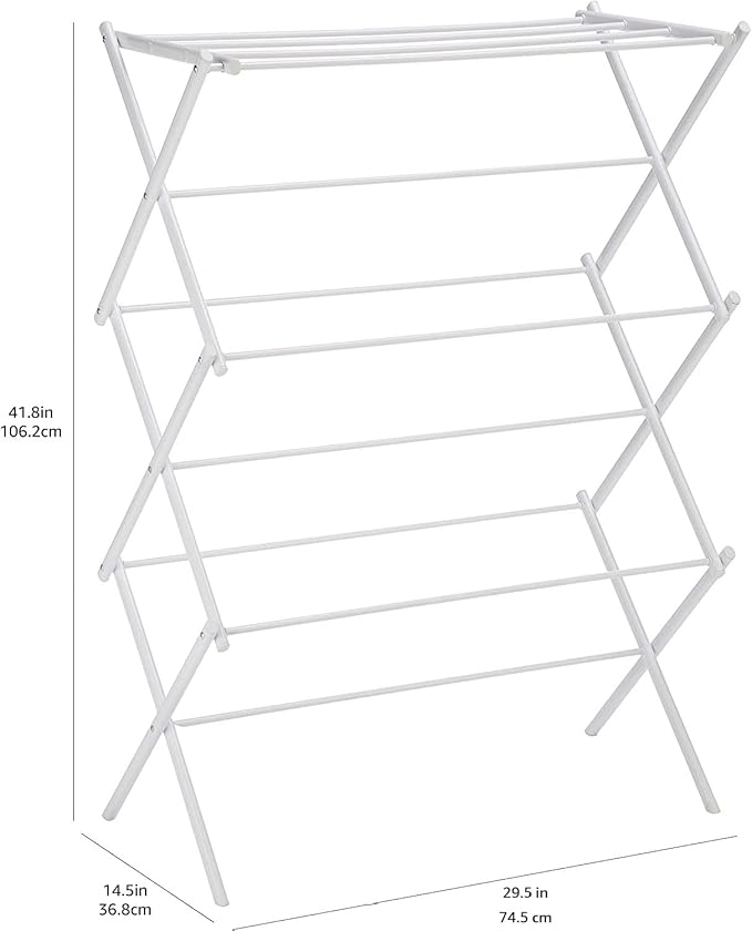 Amazon Basics Foldable Portable Clothes Drying Rack for Indoor Air Drying, Collapsible Design, 14.5" D x 29.5" W x 41.8" H, White